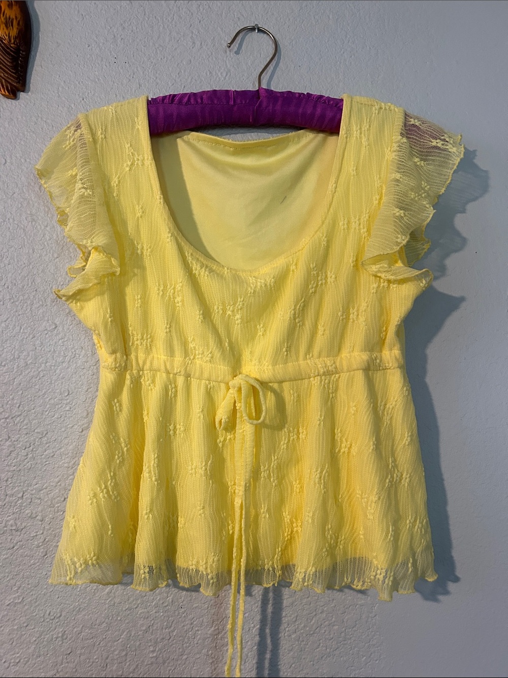 Yellow Ruffle-Sleeve Tie-Front Blouse